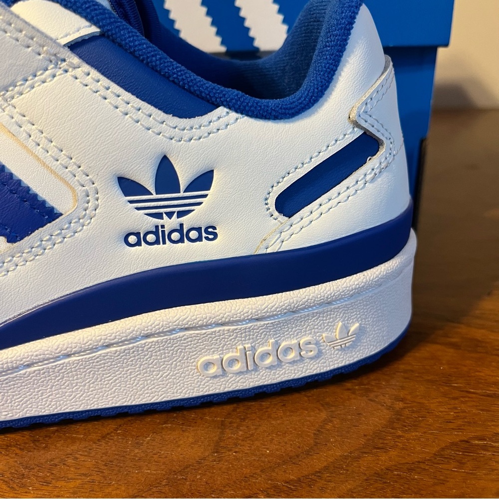 ADIDAS Women’s Forum Low White and Royal Blue Sneakers - Picture 5 of 10